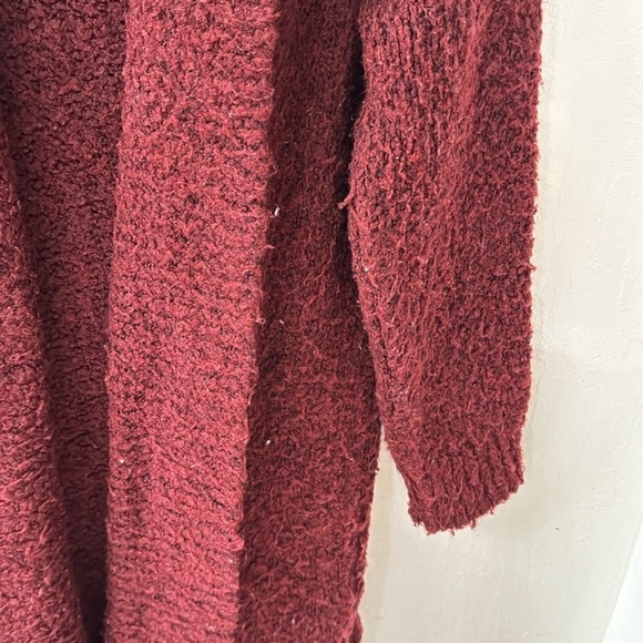 Anthropologie Red Long Line Open Front Sherpa Teddy Cardigan No Pockets M - Picture 5 of 9